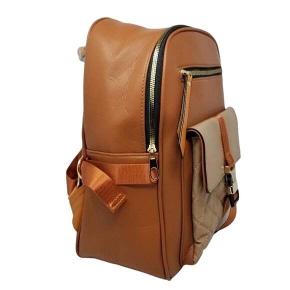 Brown and Khaki Large Square Backpack Purse main image 4